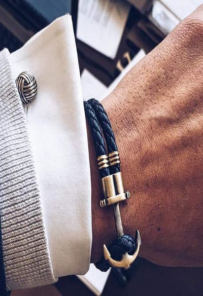 

men anchor bracelet made of nylon in navy blue und anchor made of brass6934042, Golden;silver