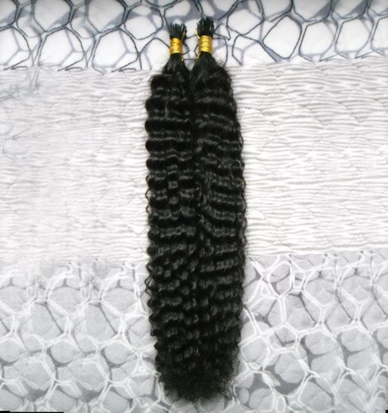 

1g each strands remy human keratin tip hair extension 100s fusion i tip hair extension 100g pre bonded hair extensions deep curly4977167, Black
