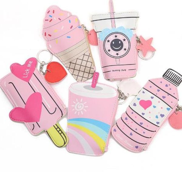 

cartoon women coin purses and handbags cute icecream bottle leather pouch kawaii children wallet small bag for keys carteira7512884, White