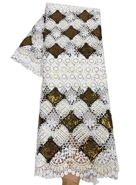

superior quality nigerian 2023 female apparel with sequins bicolour milk silk lace fabric african eyelet latest 5 yards ladies occasion part, Black;white