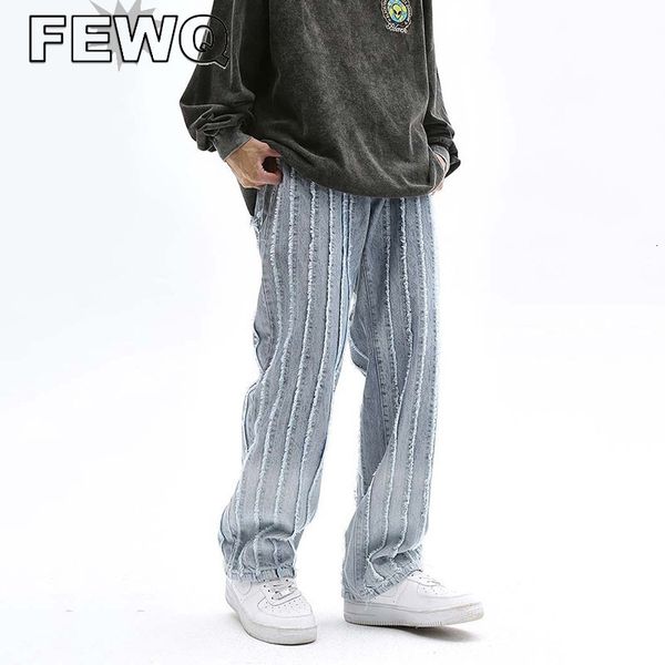 

men's jeans fewq 2023 autumn male high street denim pants fashion cat whisker stripe solid color casual wide leg straight 24a911 230718, Blue