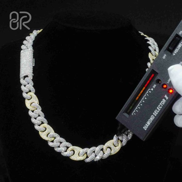 

15mm 18" iced out moissanite cuban link chain necklace pass diamond test gra two tones 925 sterling silver vvs hip hop for mens
