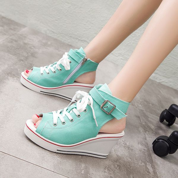 

dress shoes summer high-canvas shoes women open toe casual sandals wedge fish mouth shoes ladies platform heels hollow pumps 230717, Black