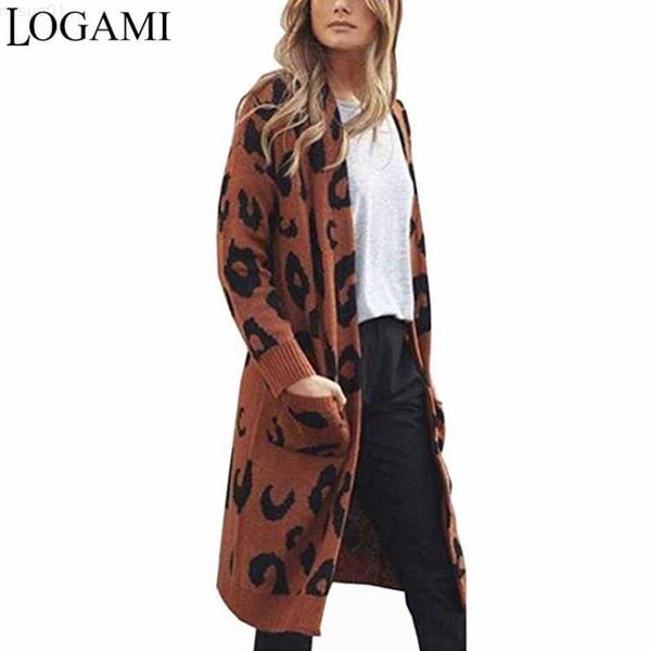 

women's sweaters logami knit long cardigan women long sleeve leopard sweater female autumn winter casual cardigans coat l230718, White;black