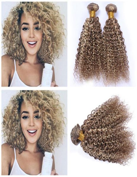 

kinky curly piano 8613 mixed color peruvian human hair bundle deals 3pcs ombre light brown blonde piano mix color virgin hair we5213818, Black;brown