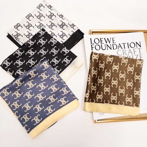 

new french arc de triomphe spring 70 imitation long silk binding bag square towel high sense scarf, Blue;gray