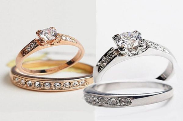 

4pcs fashion wedding ring for ladies women 18k goldplated cz diamond rhinestone ring simulated diamond rings and crystal1006038, Silver