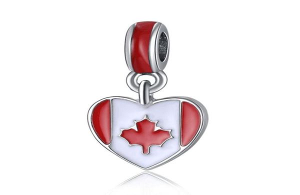 

20pcslot fashion silver plated enamel canada flags heart design alloy metal diy charm fit european braceletnecklace low pe4707966, Bronze;silver