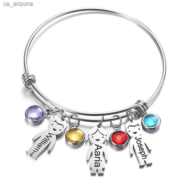

personalized name kids gifts family presents bangles stainless steel jewelr bracelet for women engravd date for boy girl l230620, Golden;silver