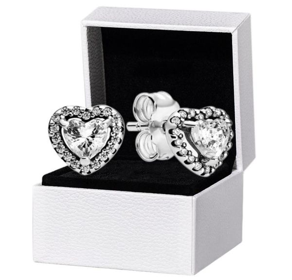 

authentic 925 sterling silver elevated heart stud earrings original retail box for rose gold women girls love earring set7063375, Golden;silver