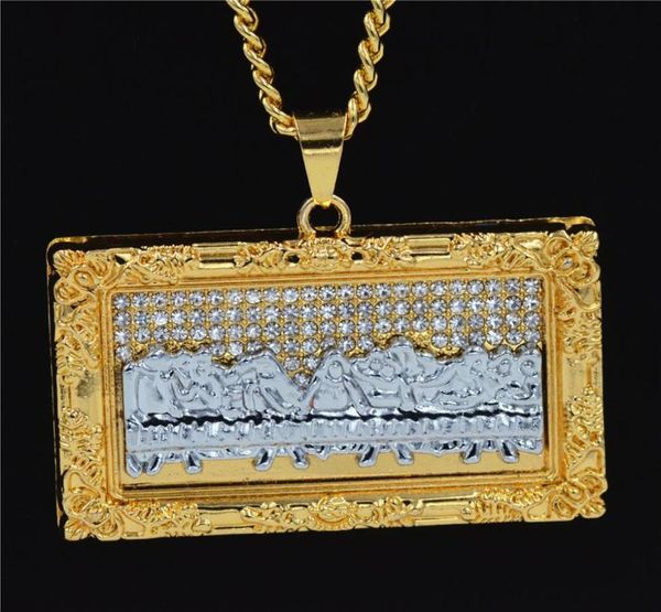 

hip hop big jesus charm pendants necklaces pendants bling bling iced out crystal last supper necklaces stainless steel rope chai9734143, Silver