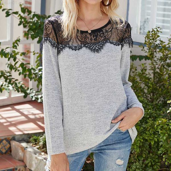 

women's sweaters women's lace pacthwork knitted sweaters autumn winter ladies long sleeve thin loose bottoming shirts l230718, White;black