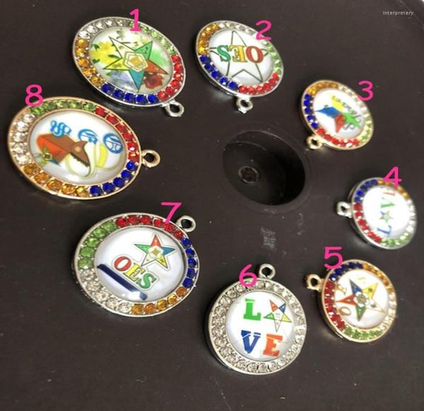 

pendant necklaces 1pcs 28mm crystal oes shield bling colorful circular diy order of eastern star pwn necklace charm accessory opp43973551, Silver
