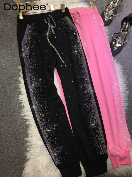 

women's pants s fleece warm drilling shiny sweatpant elastic waist sweet pink sports casual winter joggers 230718, Black;white