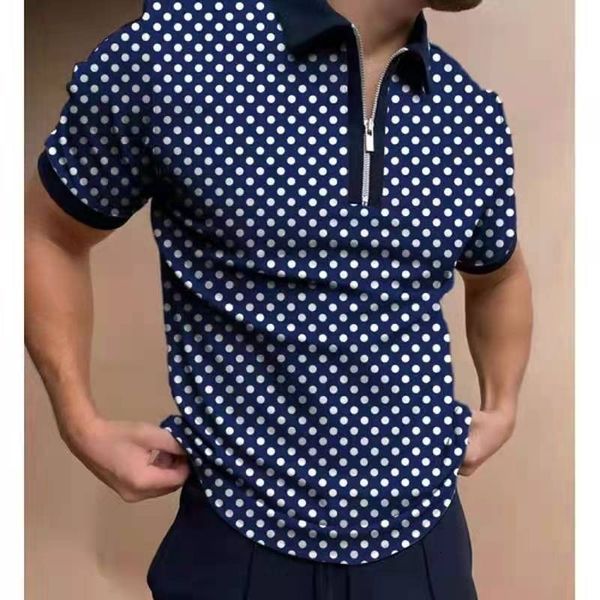 

men s polos 2023 summer casual fashion zipper digital printed stripe plaid pattern mens polo shirts short sleeve men clothing 230718, White;black