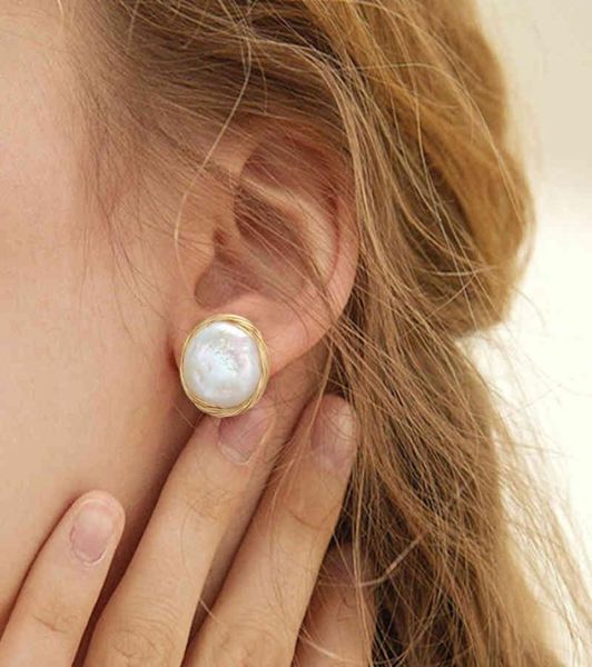 

coeufuedy classic big stud earring baroque freshwater pearl earrings for women party wedding gift fine jewelry handmade2128503, Golden