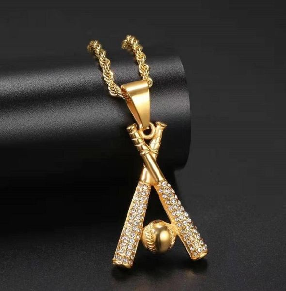 

ied out baseball bat pendant necklaces for men luxury designer mens bling diamond player pendants stainless steel hip hop jewelry 4643541, Silver