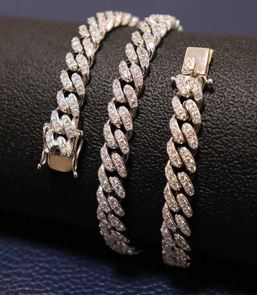 

dz miami 10mm prong setting cuban link chain gold silver necklace iced out cubic zirconia bling hip hop for men jewelry7307034