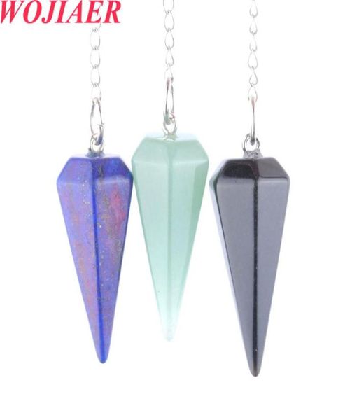 

wojiaer pendant amethysts opal crystal natural gem stone cone chain healing chakra pyramid hexagon pendulum with chain bo9332392188, Silver