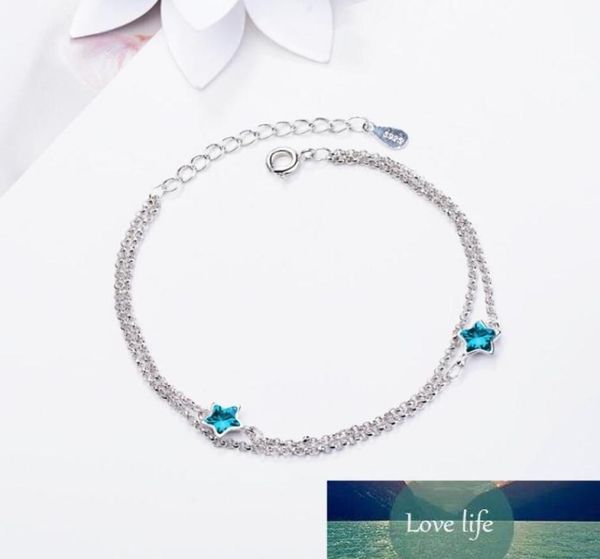 

simple blue fivepointed star sweet crystal 925 sterling silver temperament female trendy resizable bracelets sbr0903075893, Golden;silver