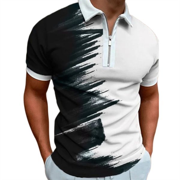 

men's polos t-shirts men golf quarter zip polo street collar men's short sleeve streetwear graphic color block zipper quarter sum, White;black