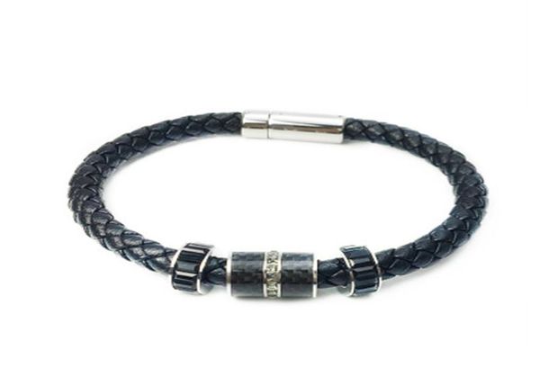

popular lovers bracelet titanium steel cnc carved black leather rope transfer pearl leather rope button man and woman bracelets7549528, Golden;silver
