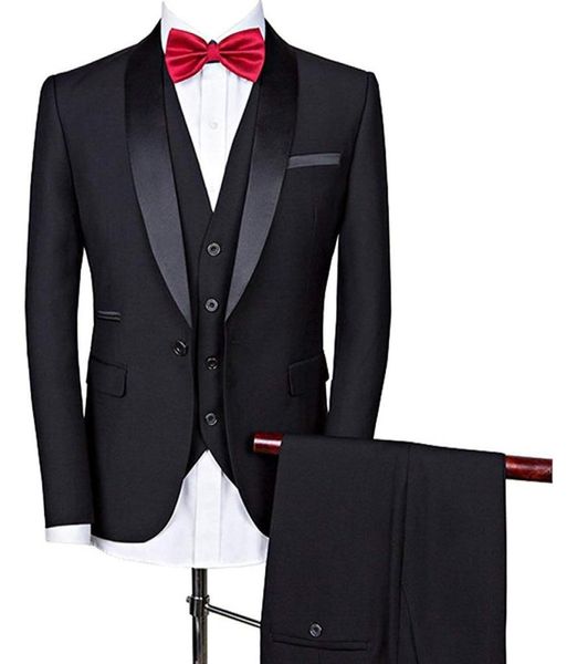 

solovedress black three piece business party men suits shawl lapel blazer custom made wedding groom tuxedos slim fit jacket p8791127, Black;gray