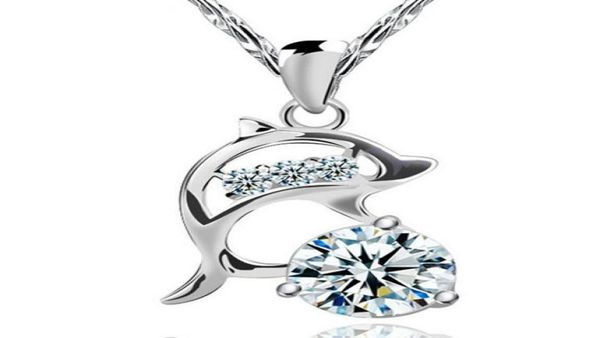 

925 sterling silver wedding jewelry women zirconia austria crystal dolphin pendant water necklace silver color brand new3647313
