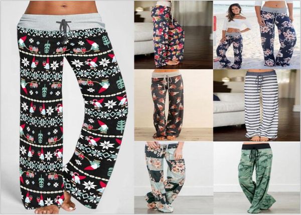 

christmas wide leg pants loose floral flowers pants drawstring high waist trousers camouflage print pants comfy stretch fashion pa1293291, Blue