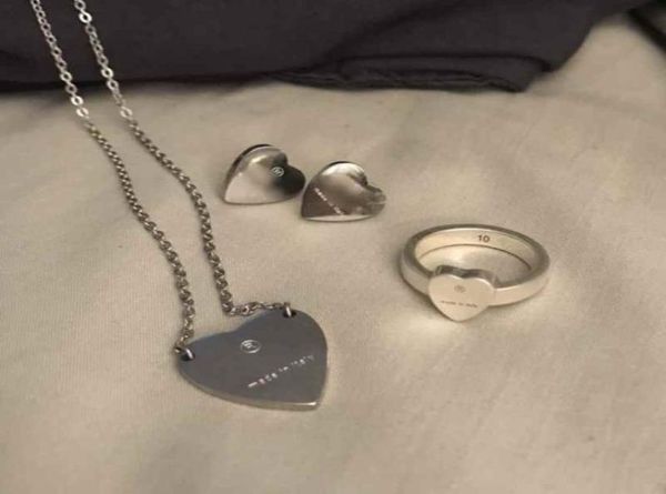 

extravagant simple heart lover ring necklace earrings gold silver rose colors stainless steel couple rings fashion wom1798080