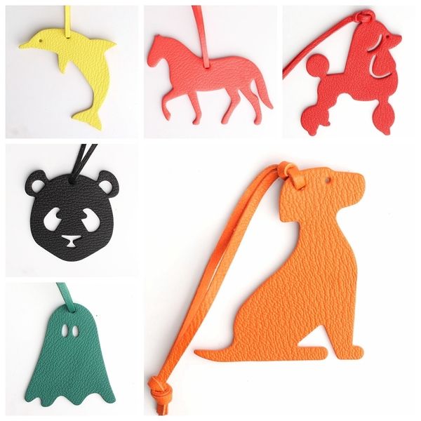 

keychains lanyards natural genuine leather cute gost dog panda dolphin horse keychain animal key chain women bag charm backpack pendant 2307, Silver