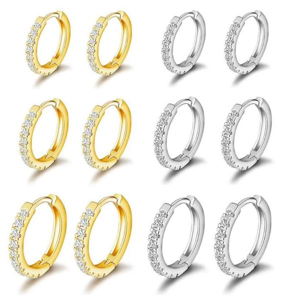 

hoop & huggie qiamni fashion cubic zircon huggies earrings lage piercing conch earlobe tragus circle men women gift jewelry5138997, Golden;silver