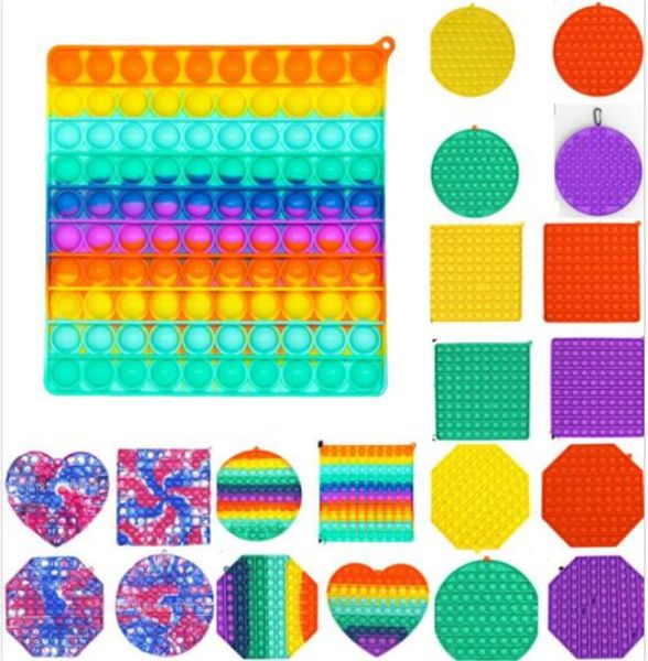 

2022 big size jumbo sensory bubble poppers board sensory toys tie dye rainbow push bubbles popper puzzle with carabiner simple key ring fing, Blue