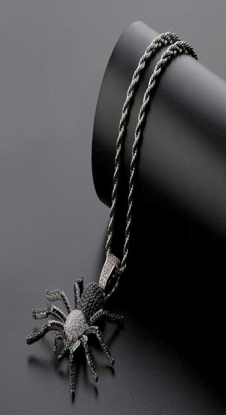 

iced out bling cz spider pendants necklaces for men hip hop jewelry charm chains gold silver color drop8736228