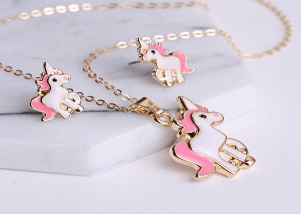 

cute colorful rainbow unicorn pendant necklace earrings set horses pendant necklaces fine jewelry chirstmas gift n28731791, Silver