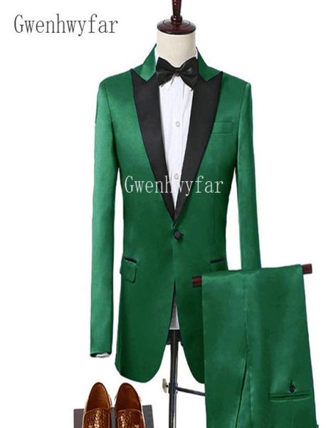 

2018 new arrival green satin men suit set custom made big size and color tuxedos prom mens suits groom wedding suits jacketpants6778672, Black;gray