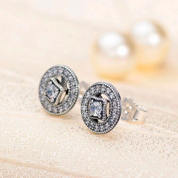 

fashion rose gold 18k earrings vintage disc zd zircon pandora style earrings original gift box, Golden;silver