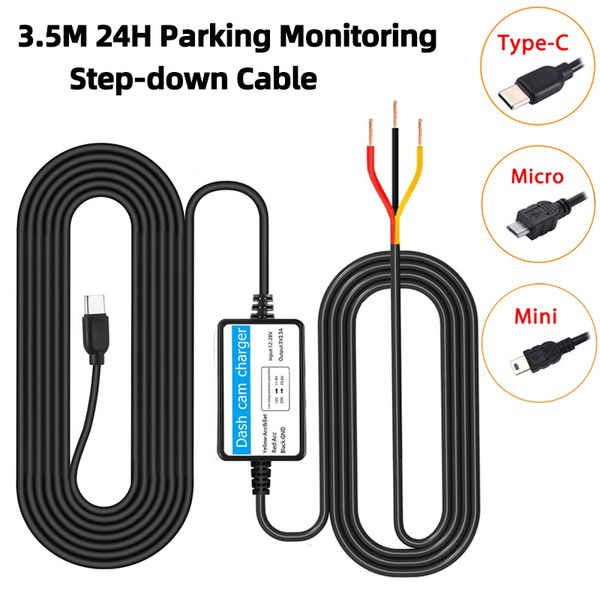 

3.5m 24h parking monitoring car dvr record hardwire kit for low vol protection mini/micro/type-c port 12v-24v in 5v2.5a charger