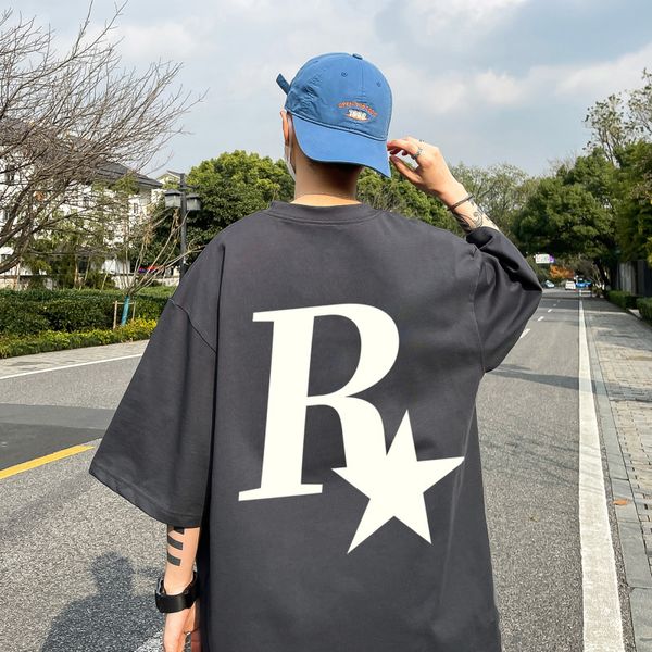 

men's t shirts summer men women oversize tshirt loose cotton print fashion brand r star high street t shirt quality fit tees 230717, White;black
