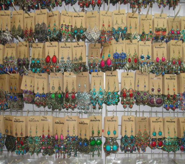 

2017 new fashion jewelry random mix 12 style 12pairslot vintage tibetan silverbronze resin gem drop earings dangle earrings2997632, Silver