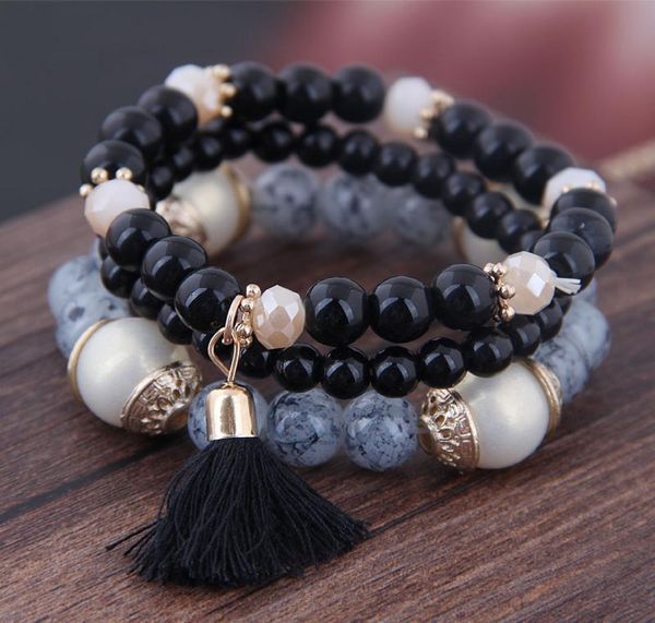 

bohemian tassel charm pendant beads bracelets for women simulated pearl jewelry womens bracelet set boho ps23651405890, Golden;silver