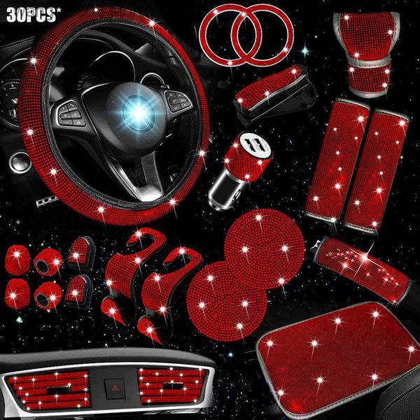 

steering wheel covers 30pcs women bling crystal diamond car interior decoration accessories pink red blue white rhinestone auto steering whe