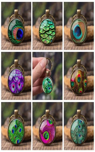 

beautiful peacock feather key chains mandala glass cabochon buddhism pendant for men women children creative gift holder keyring2916007, Slivery;golden