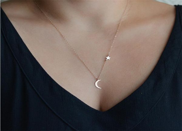 

simple vintage jewelry star moon pendant necklace for women girls new maxi statement necklaces fashion bijoux3497892, Silver