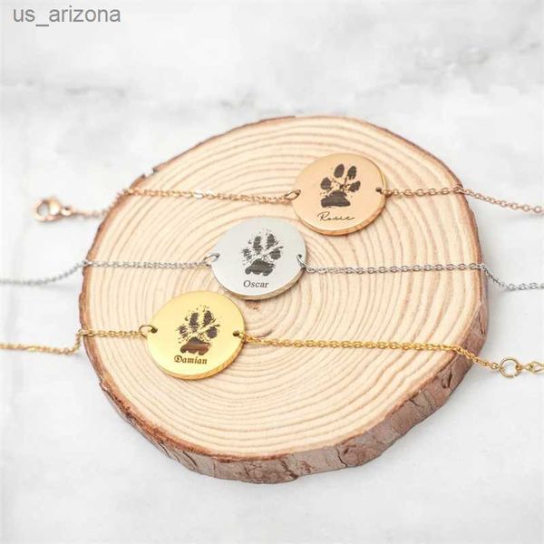 

custom engraved paw print bracelet pet lover gift personalized name dog cat nose paw print for women memorial jewelry l230620, Golden;silver