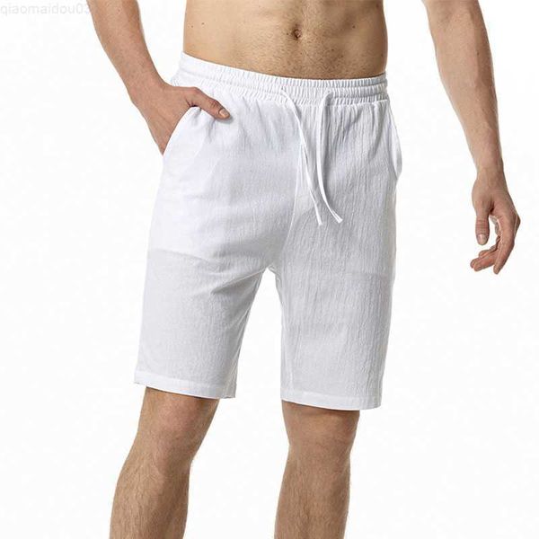 

men's shorts white cotton linen shorts pants men 2023 brand new summer beach shorts men streetwear casual breathable shorts with drawst, White;black