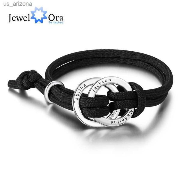 

personalized circle engraved 4 names bracelets for men custom stainless steel adjustable rope bracelet birthday gifts for male l230620, Golden;silver