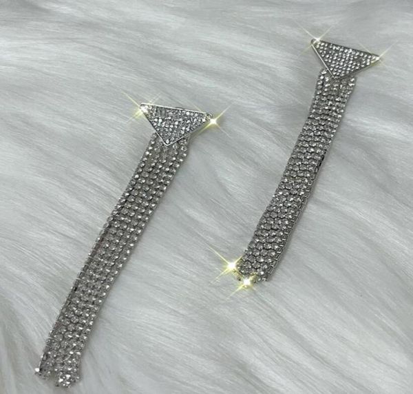 

european and american letters dangle chandelier flash diamond niche design long fringed earrings women fast deliver1111466, Silver
