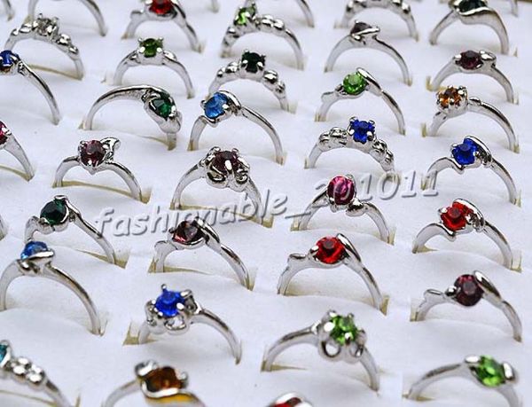 

100pcslot cz crystal rhinestone silver p rings fashion alloy rings mix design r1924591106, Golden;silver