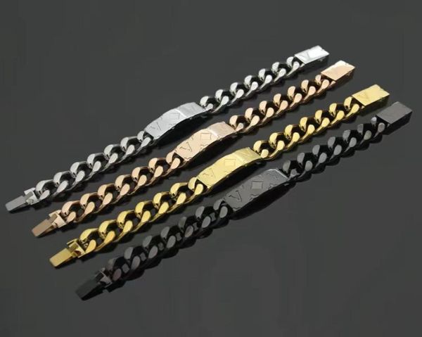 

gold color men iced out stainless steel brand women bracelets fashion rhinestone miami cuban link chain hip hop bracelet9343152, Black
